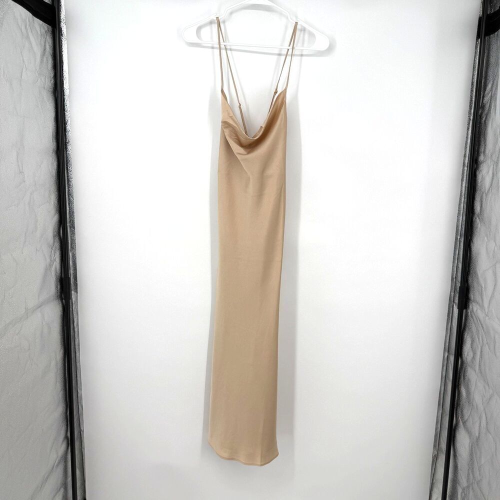 Show Me Your Mumu Verona Satin Dress Champagne Slip Dress Cowl Neck Midi Size M